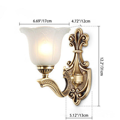 Traditional European Copper Glass Hardware Bell Floral 1/2 Light Wall Sconce Lamp For Bedside