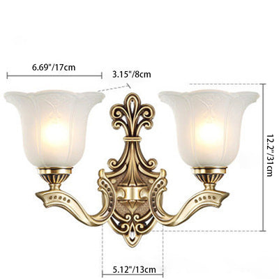 Traditional European Copper Glass Hardware Bell Floral 1/2 Light Wall Sconce Lamp For Bedside