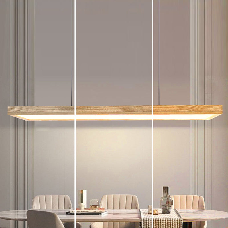 Contemporary Nordic Wood Acrylic Rectangular LED Chandeliers For Dining Room