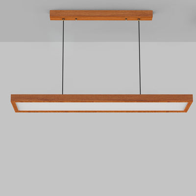 Contemporary Nordic Wood Acrylic Rectangular LED Chandeliers For Dining Room