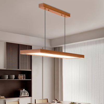 Contemporary Nordic Wood Acrylic Rectangular LED Chandeliers For Dining Room