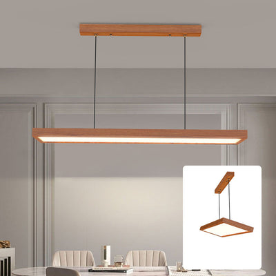 Contemporary Nordic Wood Acrylic Rectangular LED Chandeliers For Dining Room