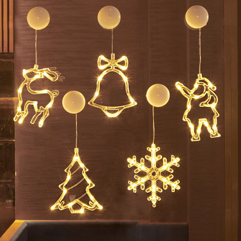 Modern Art Deco Battery PVC Christmas Tree Deer Bell Snowman Decoration LED Wall Sconce Lamp Suction Cup Light For Bedroom