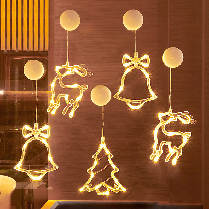 Modern Art Deco Battery PVC Christmas Tree Deer Bell Snowman Decoration LED Wall Sconce Lamp Suction Cup Light For Bedroom