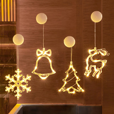 Modern Art Deco Battery PVC Christmas Tree Deer Bell Snowman Decoration LED Wall Sconce Lamp Suction Cup Light For Bedroom