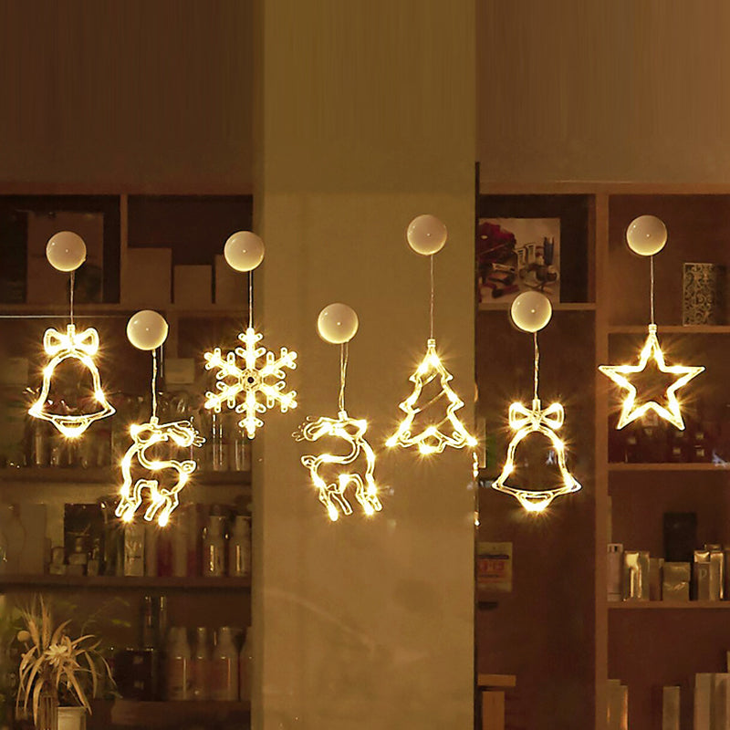 Modern Art Deco Battery PVC Christmas Tree Deer Bell Snowman Decoration LED Wall Sconce Lamp Suction Cup Light For Bedroom