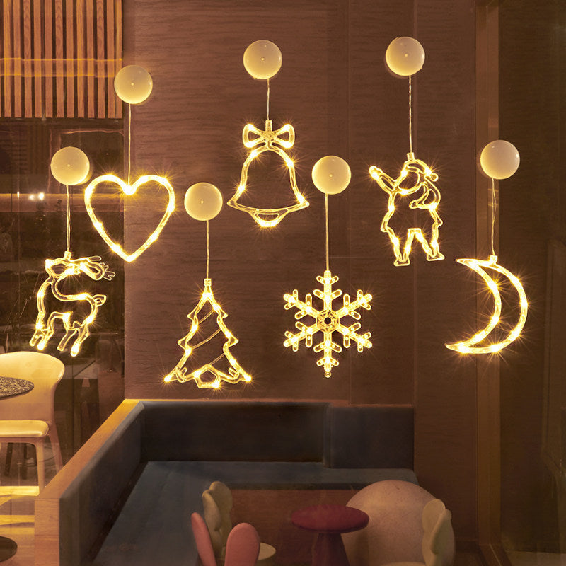 Modern Art Deco Battery PVC Christmas Tree Deer Bell Snowman Decoration LED Wall Sconce Lamp Suction Cup Light For Bedroom