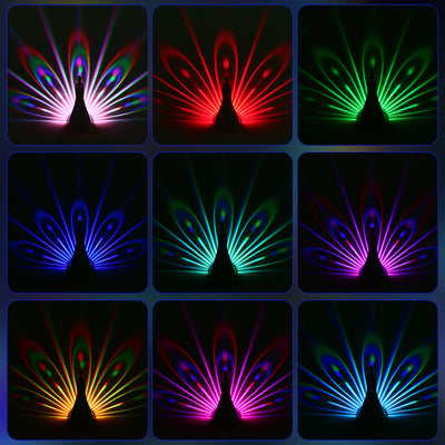 Contemporary Creative Rechargeable ABS Silica Iron Peacock Projection LED Wall Sconce Lamp Night Light For Bedroom