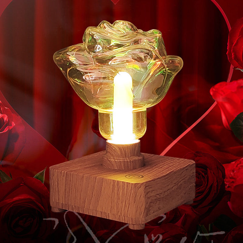 Contemporary Creative USB Rechargeable ABS PET Rose Bulb LED Table Lamp Night Light For Bedroom