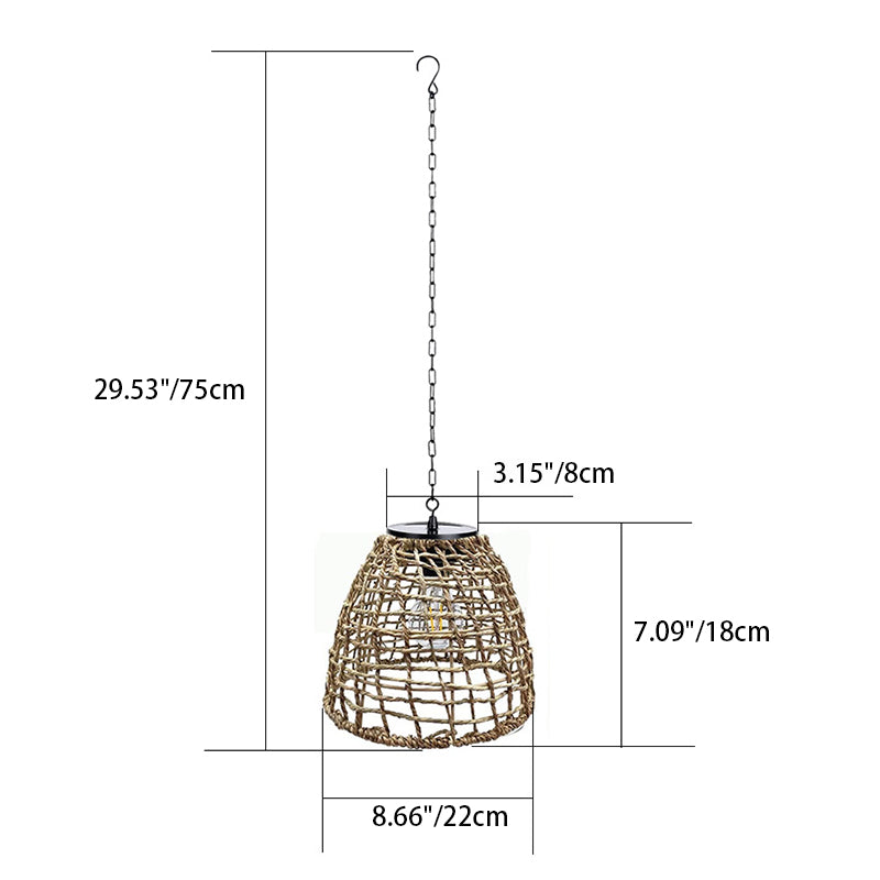 Traditional Farmhouse Solar Waterproof Weaving Iron Rattan Cage LED Outdoor Pendant Light For Outdoor Patio