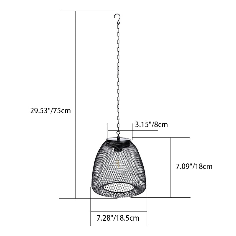 Traditional Farmhouse Solar Waterproof Weaving Iron Rattan Cage LED Outdoor Pendant Light For Outdoor Patio