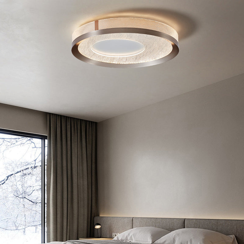 Modern Luxury Iron Aluminum Acrylic Round Flame Crackle LED Flush Mount Ceiling Light For Bedroom