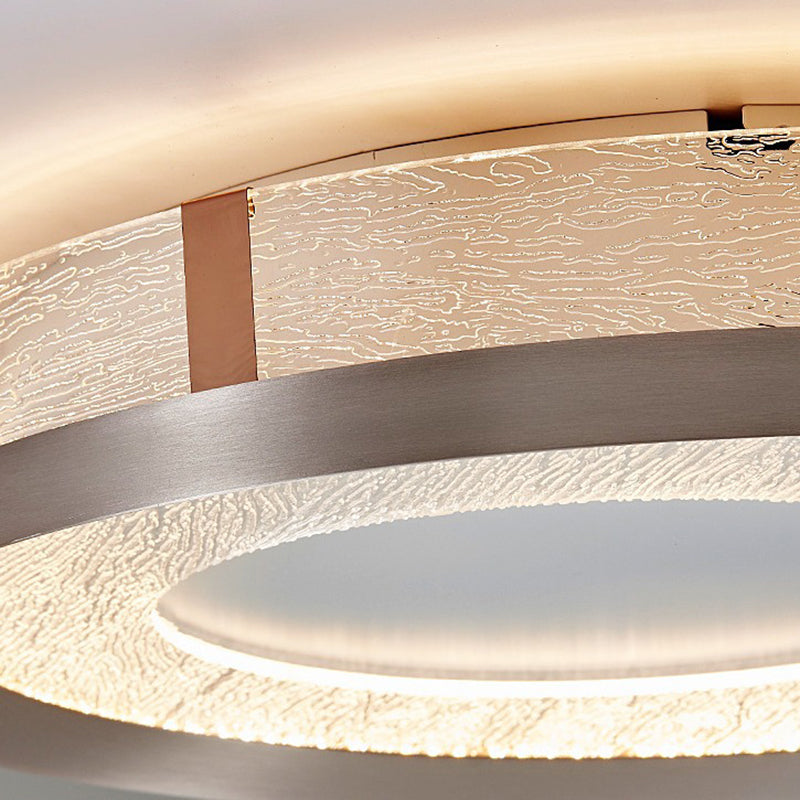 Modern Luxury Iron Aluminum Acrylic Round Flame Crackle LED Flush Mount Ceiling Light For Bedroom