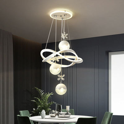 Contemporary Nordic Iron Aluminum Crystal PVC Twisted Ball Cylinder LED Chandeliers For Dining Room