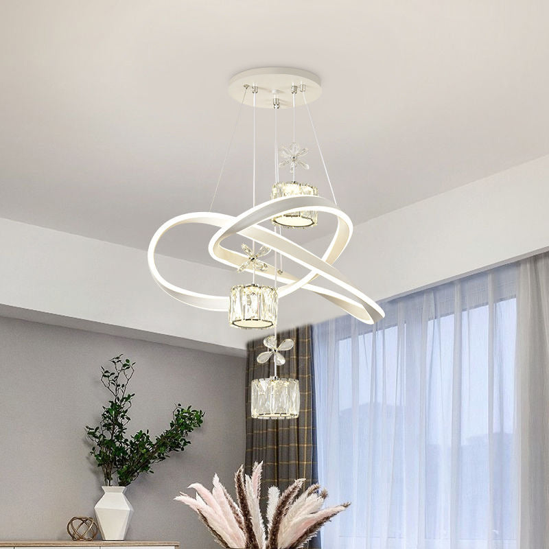 Contemporary Nordic Iron Aluminum Crystal PVC Twisted Ball Cylinder LED Chandeliers For Dining Room