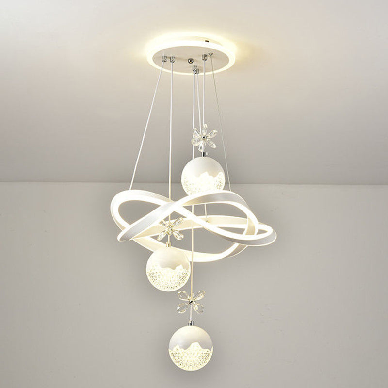 Contemporary Nordic Iron Aluminum Crystal PVC Twisted Ball Cylinder LED Chandeliers For Dining Room