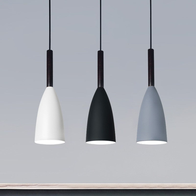 Contemporary Nordic Iron Wood Conic 1-Light Pendant Light For Dining Room