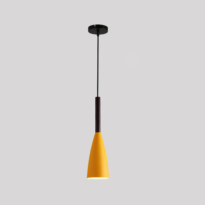 Contemporary Nordic Iron Wood Conic 1-Light Pendant Light For Dining Room