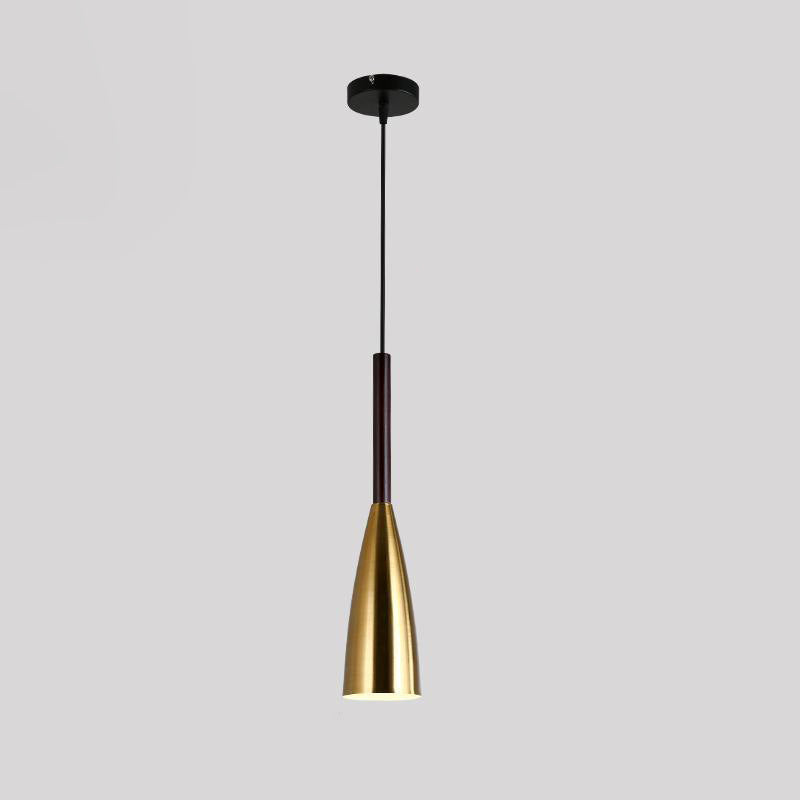 Contemporary Nordic Iron Wood Conic 1-Light Pendant Light For Dining Room