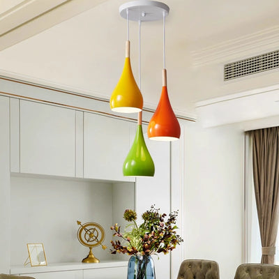 Contemporary Nordic Iron Wood Aluminum Gourd Water Drop 1-Light Pendant Light For Dining Room