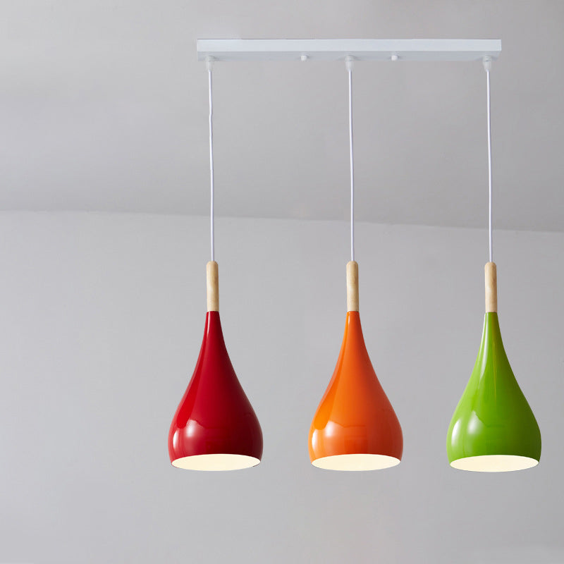 Contemporary Nordic Iron Wood Aluminum Gourd Water Drop 1-Light Pendant Light For Dining Room