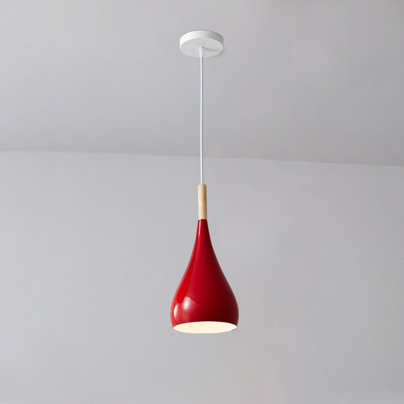 Contemporary Nordic Iron Wood Aluminum Gourd Water Drop 1-Light Pendant Light For Dining Room