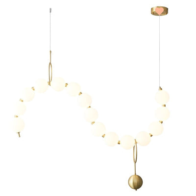 Contemporary Nordic Copper Acrylic Bead Pearl Necklace LED Chandeliers Island Light For Living Room