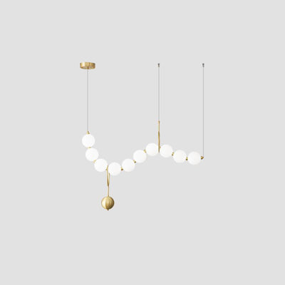 Contemporary Nordic Copper Acrylic Bead Pearl Necklace LED Chandeliers Island Light For Living Room