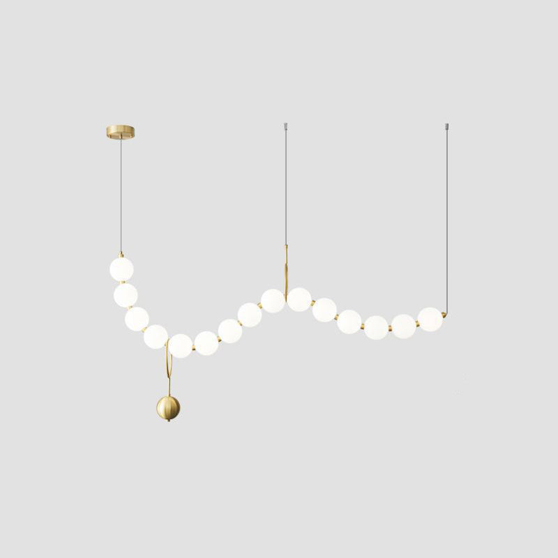 Contemporary Nordic Copper Acrylic Bead Pearl Necklace LED Chandeliers Island Light For Living Room