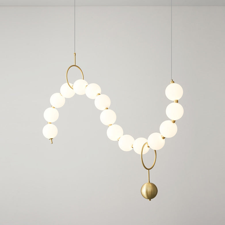 Contemporary Nordic Copper Acrylic Bead Pearl Necklace LED Chandeliers Island Light For Living Room