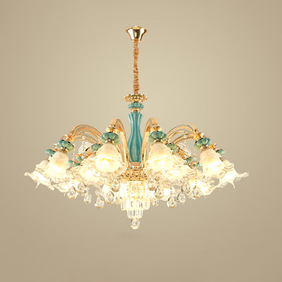 Traditional European Zinc Alloy Glass Ceramic Crystal Floral 3/6/8/10/12/15 Light Chandeliers For Living Room