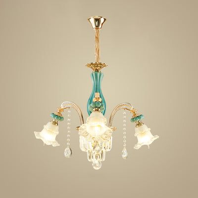 Traditional European Zinc Alloy Glass Ceramic Crystal Floral 3/6/8/10/12/15 Light Chandeliers For Living Room