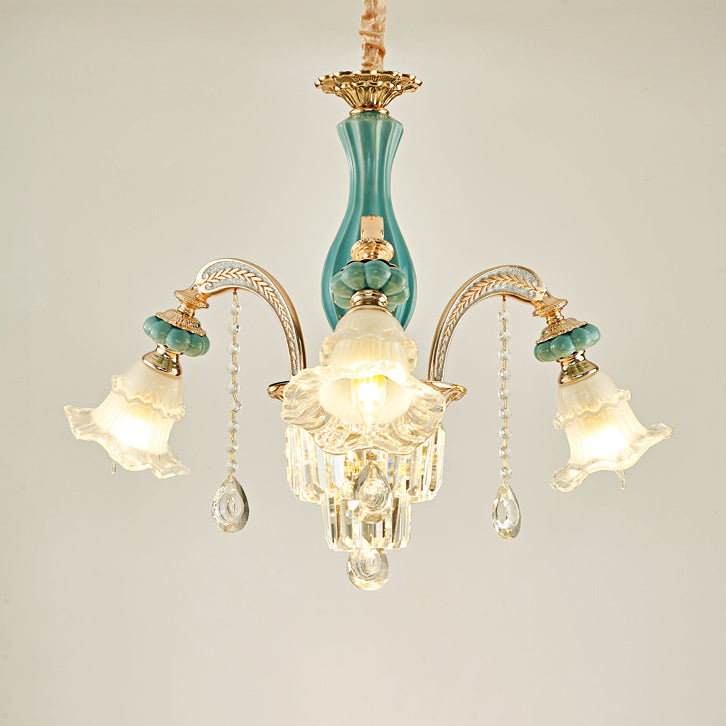 Traditional European Zinc Alloy Glass Ceramic Crystal Floral 3/6/8/10/12/15 Light Chandeliers For Living Room