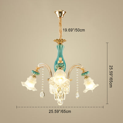 Traditional European Zinc Alloy Glass Ceramic Crystal Floral 3/6/8/10/12/15 Light Chandeliers For Living Room