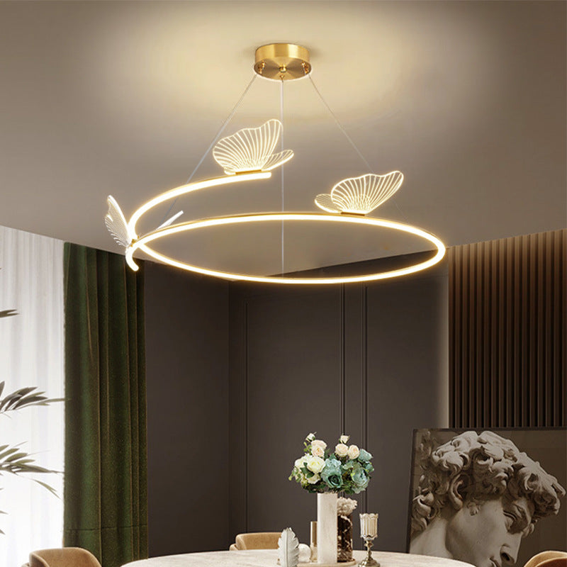 Contemporary Creative Hardware Acrylic Butterfly Circle LED Chandeliers For Living Room