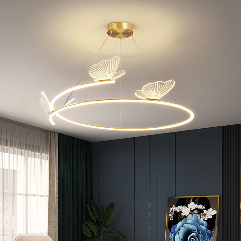 Contemporary Creative Hardware Acrylic Butterfly Circle LED Chandeliers For Living Room