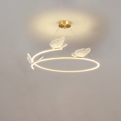 Contemporary Creative Hardware Acrylic Butterfly Circle LED Chandeliers For Living Room