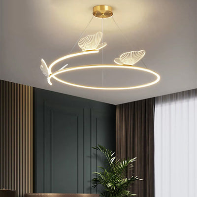 Contemporary Creative Hardware Acrylic Butterfly Circle LED Chandeliers For Living Room