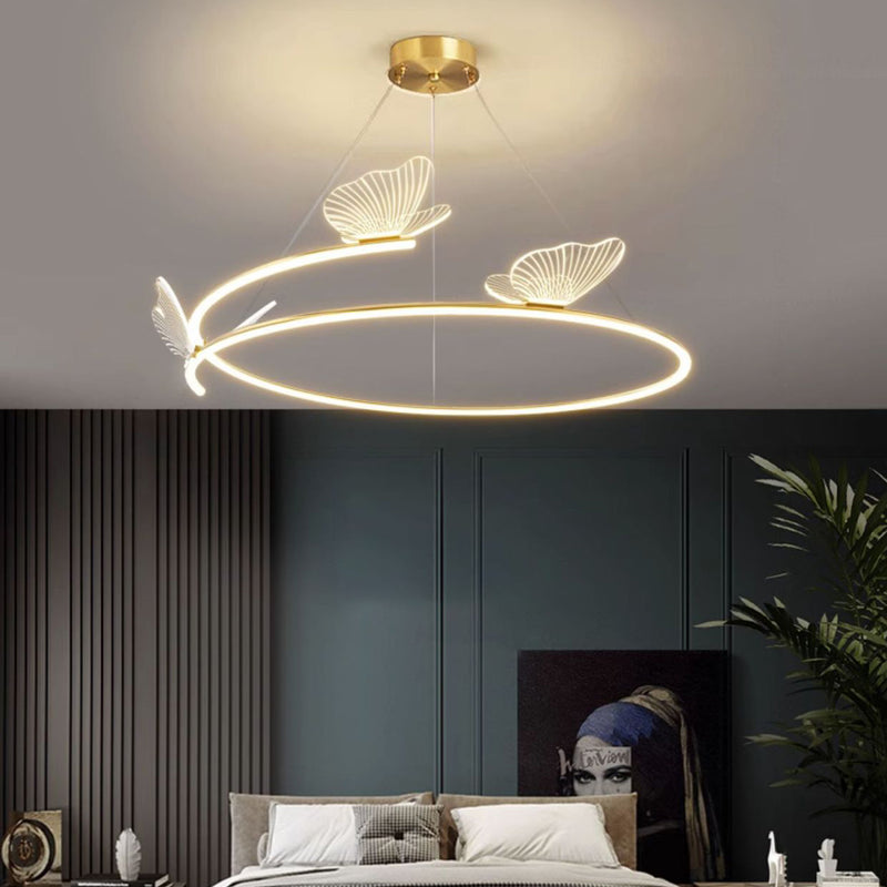 Contemporary Creative Hardware Acrylic Butterfly Circle LED Chandeliers For Living Room