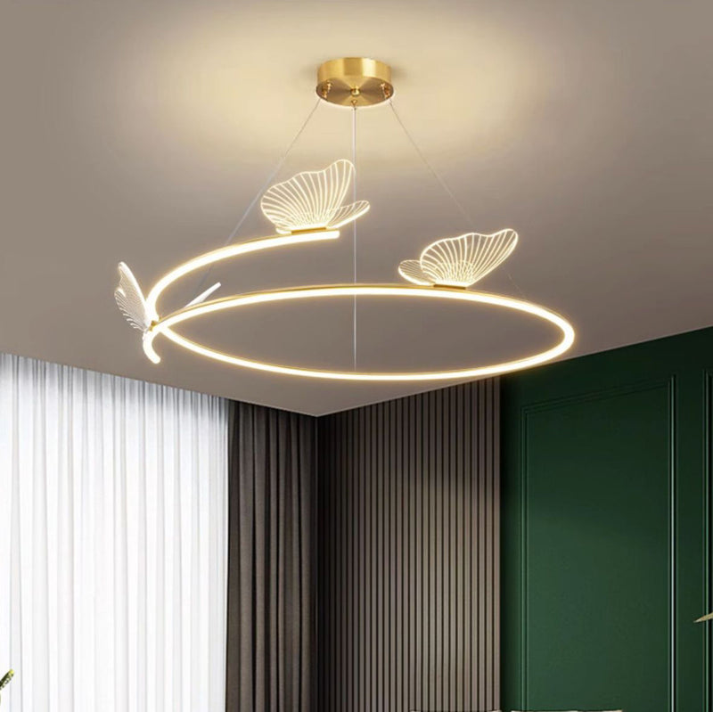 Contemporary Creative Hardware Acrylic Butterfly Circle LED Chandeliers For Living Room