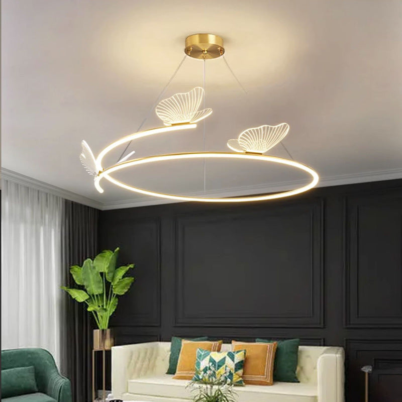 Contemporary Creative Hardware Acrylic Butterfly Circle LED Chandeliers For Living Room