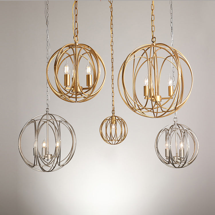 Modern Mid-century Iron Ball Candle 3-Light Chandeliers For Dining Room