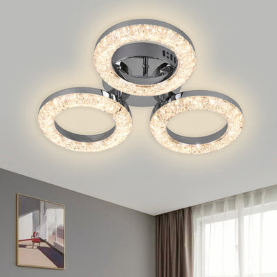 Modern Luxury Iron Acrylic Circle LED Semi-Flush Mount Ceiling Light For Bedroom