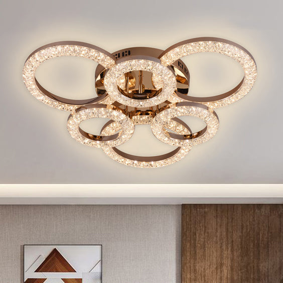 Modern Luxury Iron Acrylic Circle LED Semi-Flush Mount Ceiling Light For Bedroom