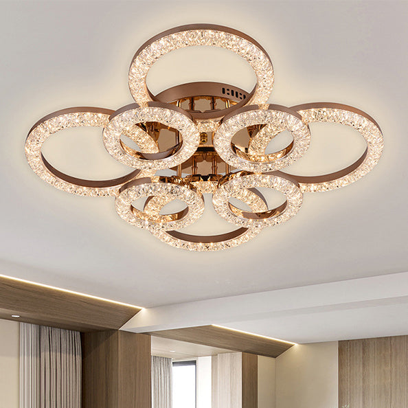 Modern Luxury Iron Acrylic Circle LED Semi-Flush Mount Ceiling Light For Bedroom