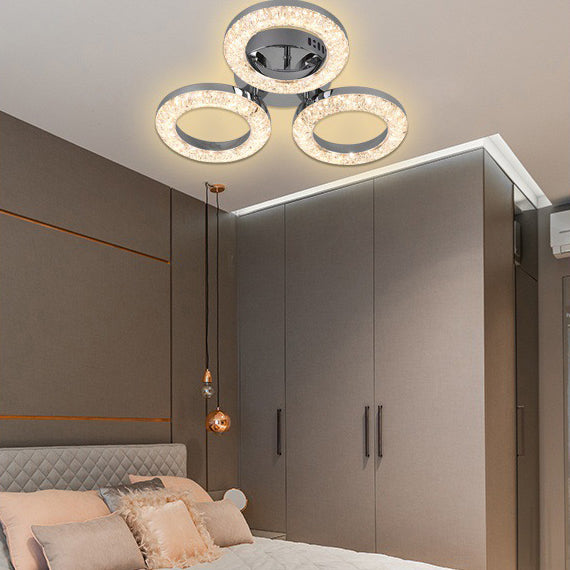 Modern Luxury Iron Acrylic Circle LED Semi-Flush Mount Ceiling Light For Bedroom