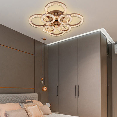 Modern Luxury Iron Acrylic Circle LED Semi-Flush Mount Ceiling Light For Bedroom