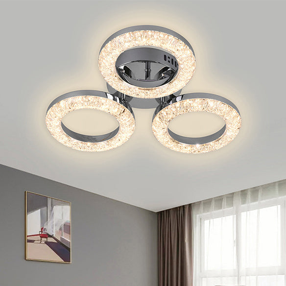 Modern Luxury Iron Acrylic Circle LED Semi-Flush Mount Ceiling Light For Bedroom