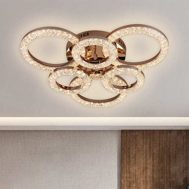 Modern Luxury Iron Acrylic Circle LED Semi-Flush Mount Ceiling Light For Bedroom