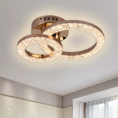 Modern Luxury Iron Acrylic Circle LED Semi-Flush Mount Ceiling Light For Bedroom